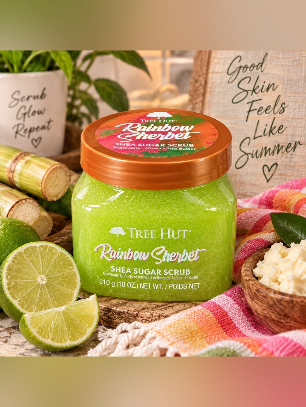 Tree Hut Rainbow Sherbet Shea Sugar Scrub 18 oz Lime Shea Butter Body Scrub